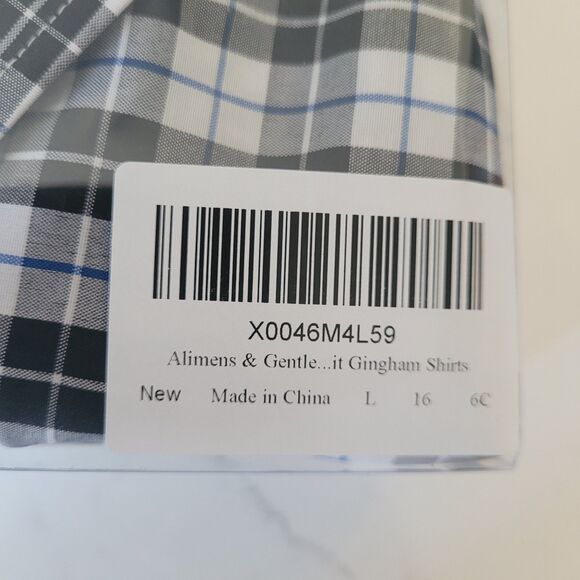 Alimens & Gentle Mens L Black Plaid Button Down Shirt Pocket Long Sleeve - Picture 9 of 12